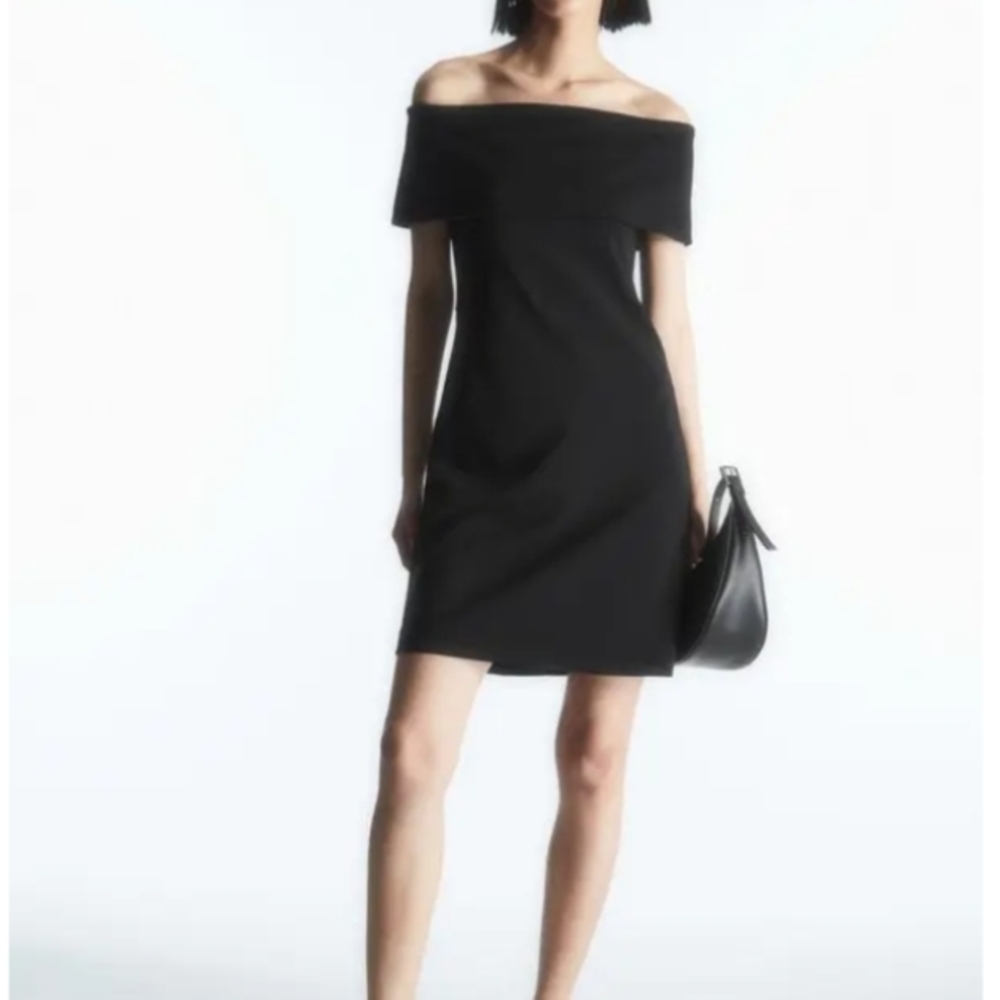 NWT COS Black Strapless Off The Shoulder Little Black Dress Size L